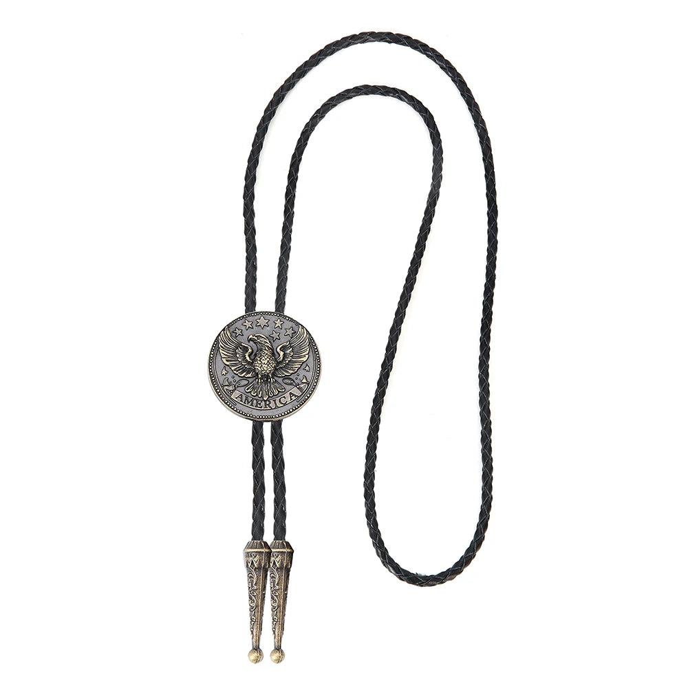 Bolo tie i läder med flygande örn och stjärndesign