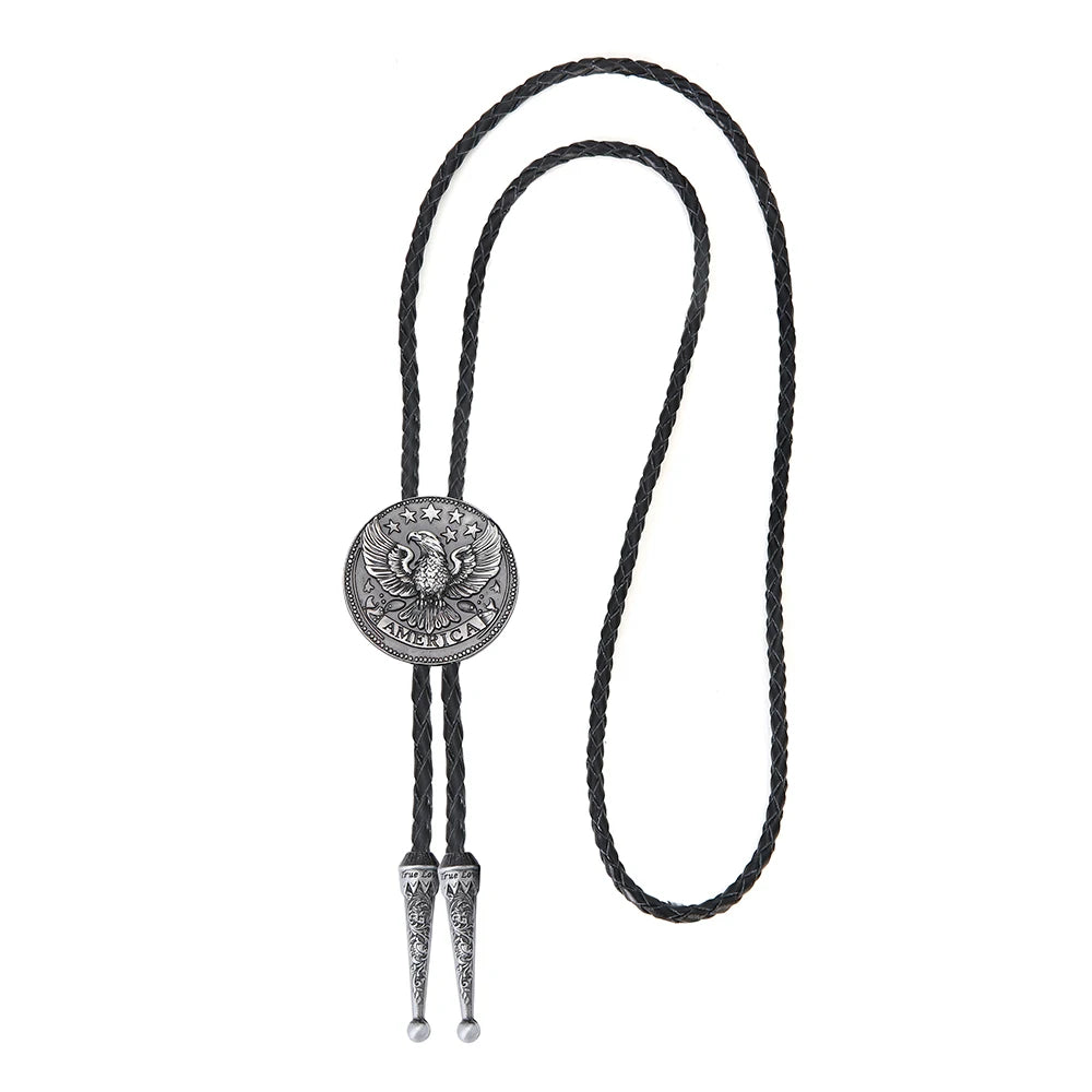 Bolo tie i läder med flygande örn och stjärndesign