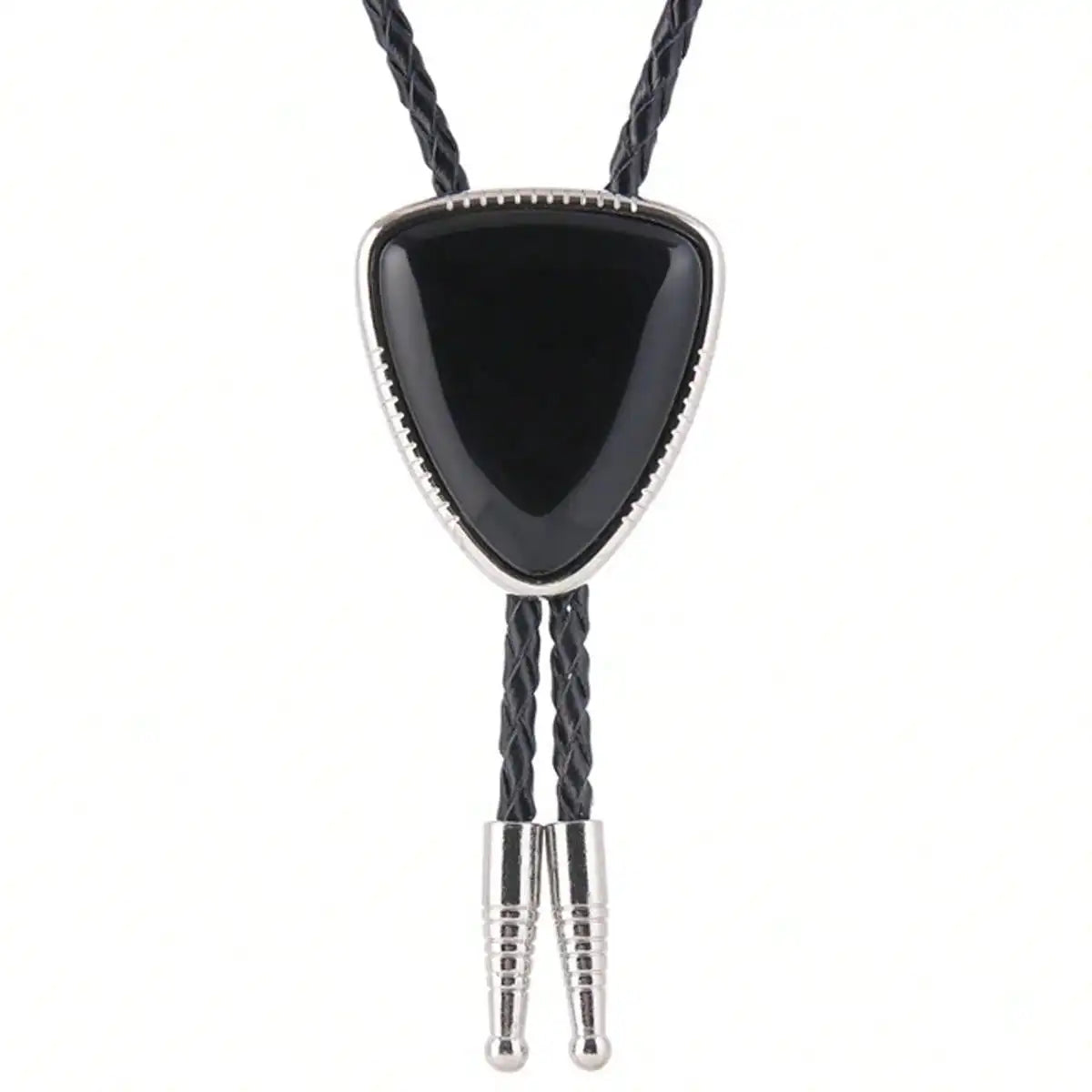 Bolo tie i läder med svart trekantig sten
