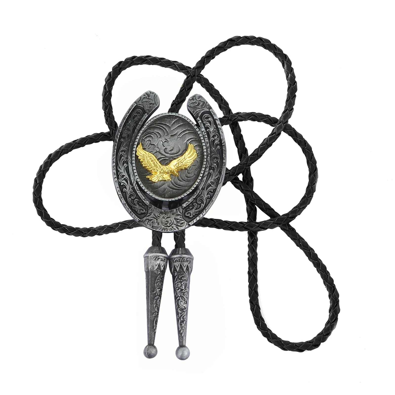 Bolo tie med hästsko och örn i guldmetall