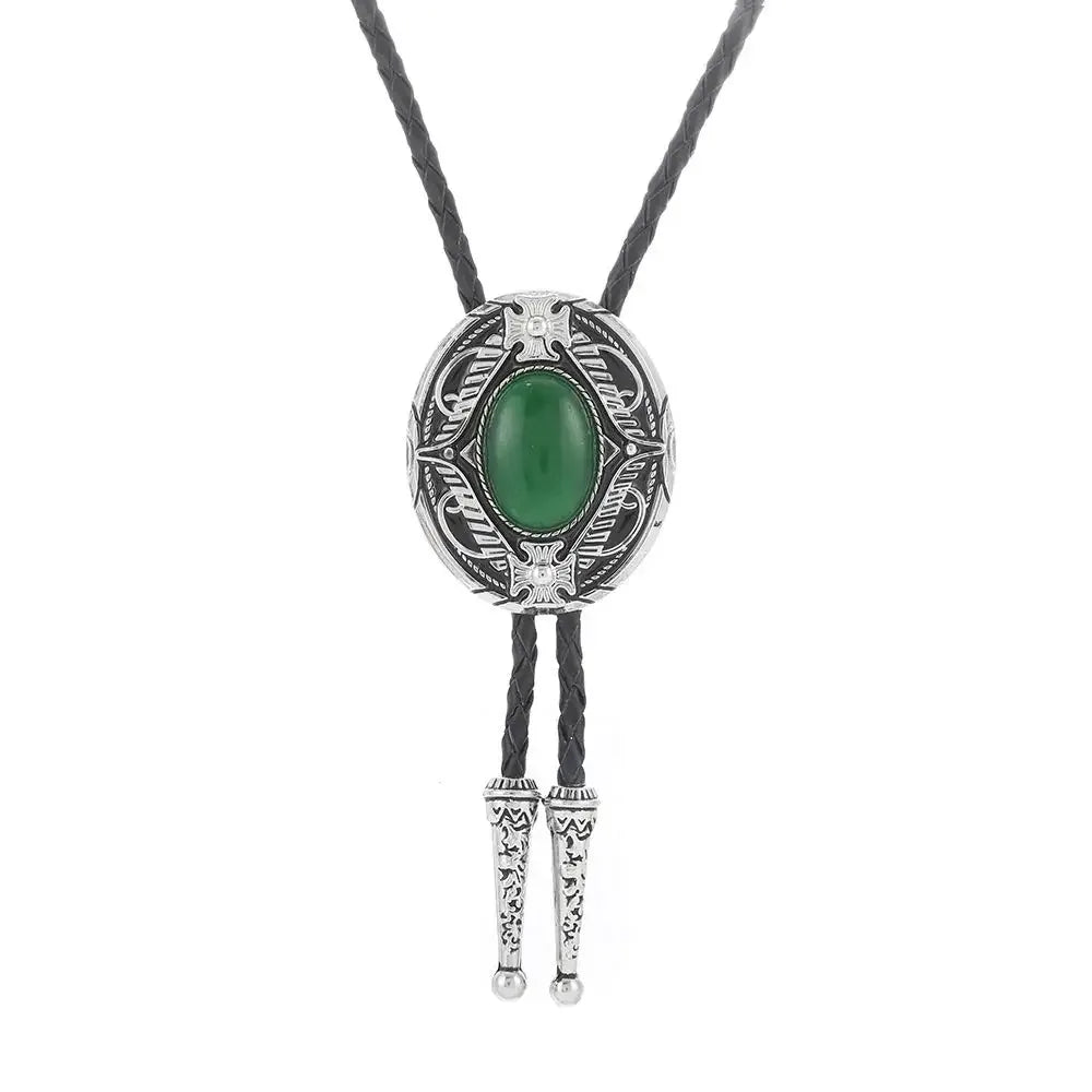 Bolo tie med oval sten och vågformad ram