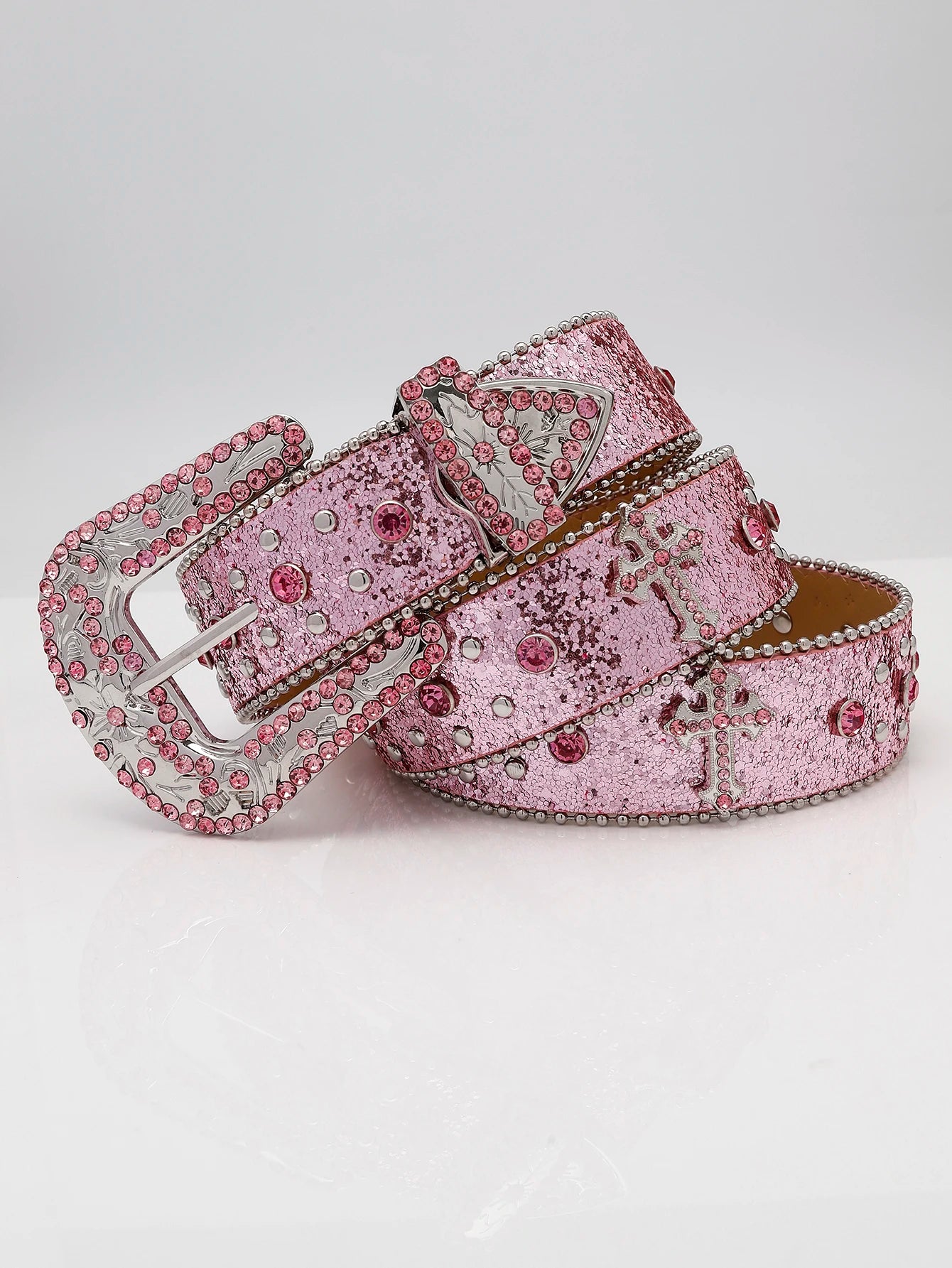 Westernbälte Rosa med Strass och Korsdetaljer