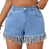 Jeansshorts med fransar för kurviga