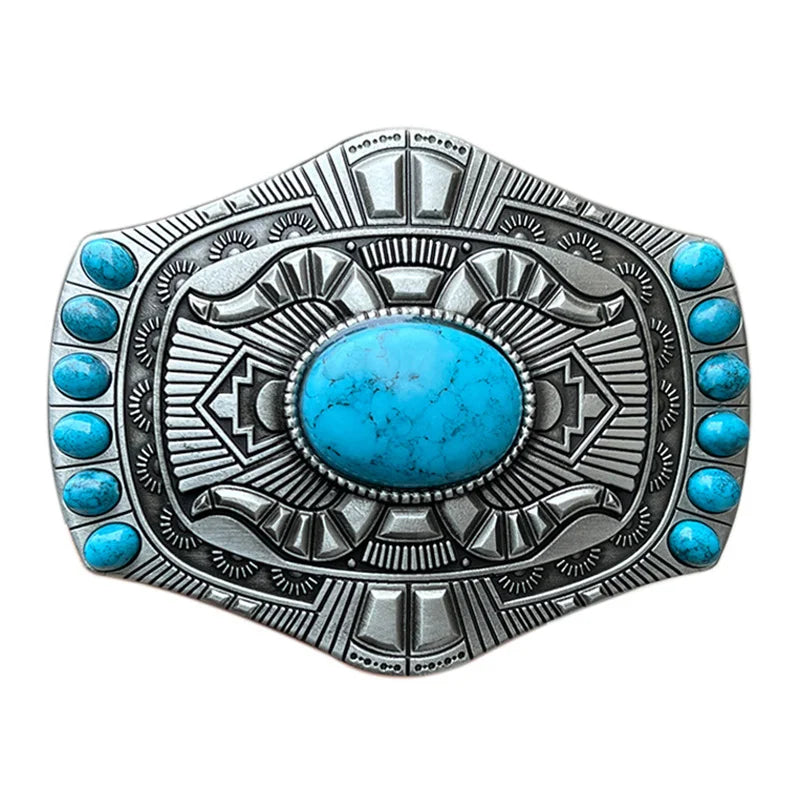 Turkis Bältesspänne Western Stil Silverfärgad