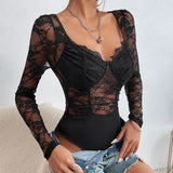 Svart body blus i skir spets