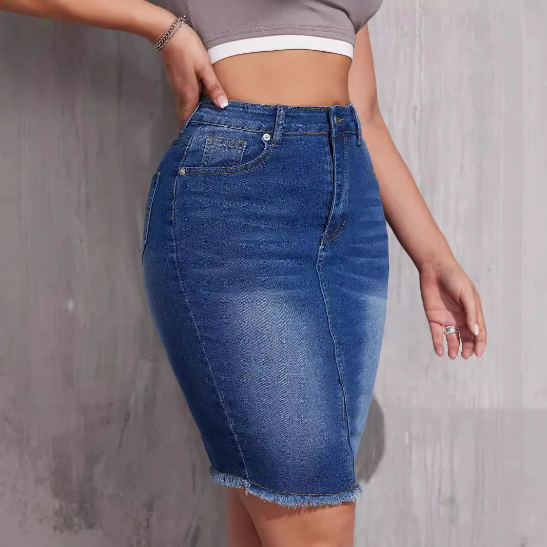Tajt jeanskjol med hög midja