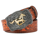 Äkta cowboyläderbälte hästmotiv