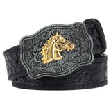 Äkta cowboyläderbälte hästmotiv