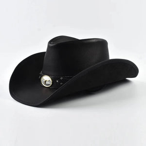 Äkta Läder Cowboyhatt Män Svart / One Size