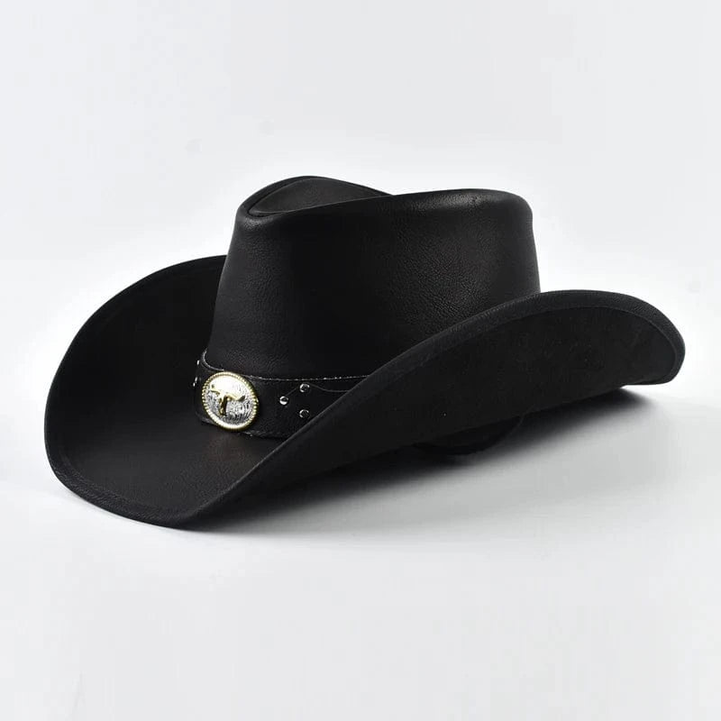 Äkta Läder Cowboyhatt Män Svart / One Size
