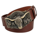 Äkta westernläderbälte med longhorn reliefspänne