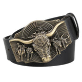 Äkta westernläderbälte med longhorn reliefspänne