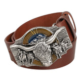 Äkta westernläderbälte med longhorn reliefspänne