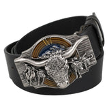 Äkta westernläderbälte med longhorn reliefspänne