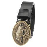 Äkta westernläderbälte med vildsvinsspänne