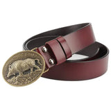 Äkta westernläderbälte med vildsvinsspänne