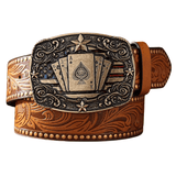 Antikt westernbälte med spelkortsspänne