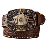 Antikt westernbälte med spelkortsspänne