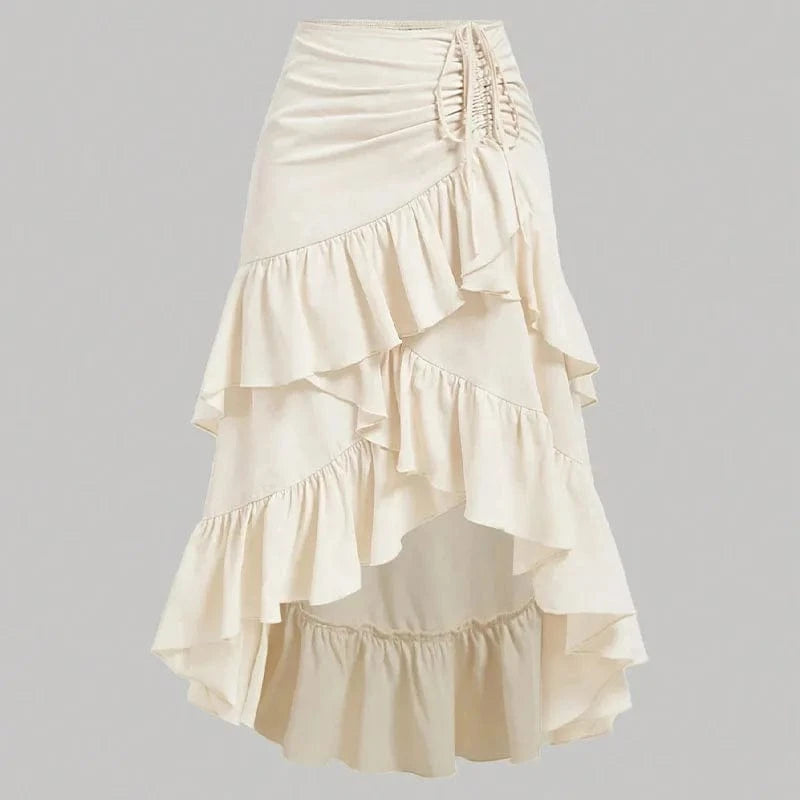 Asymmetrisk långkjol med volanger och drapering