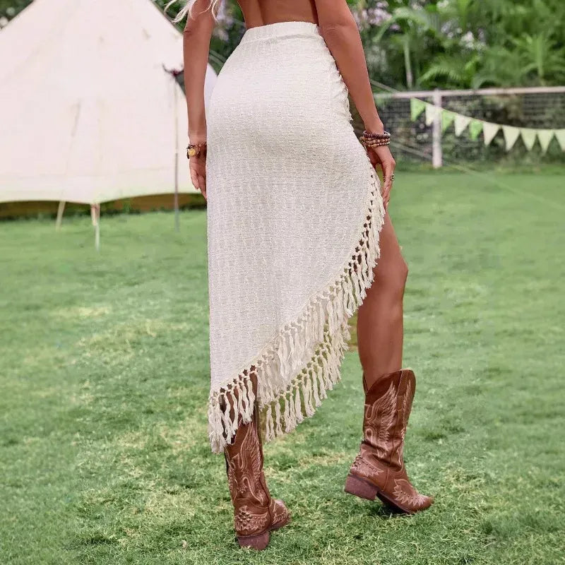 Asymmetrisk westernkjol med fransar