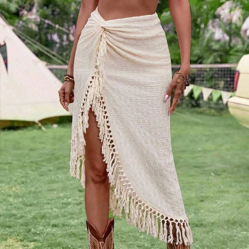 Asymmetrisk westernkjol med fransar