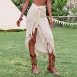 Asymmetrisk westernkjol med fransar