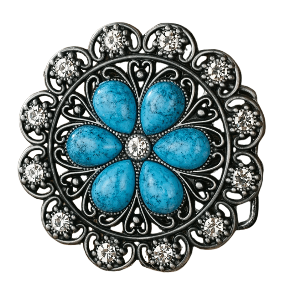 Bältespänne med blå blomma och westerndetaljer