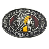 Bältespänne ovalt indianhövding fjädrar western