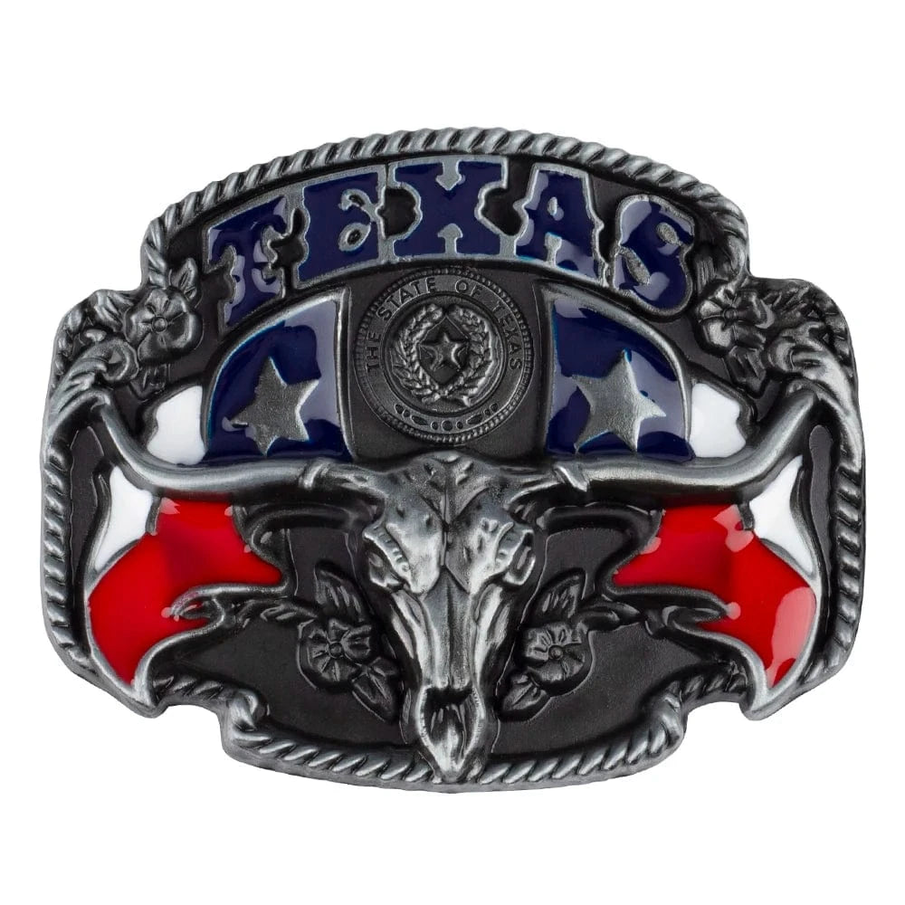 Bältespänne Texas med tjurskalle och flagga