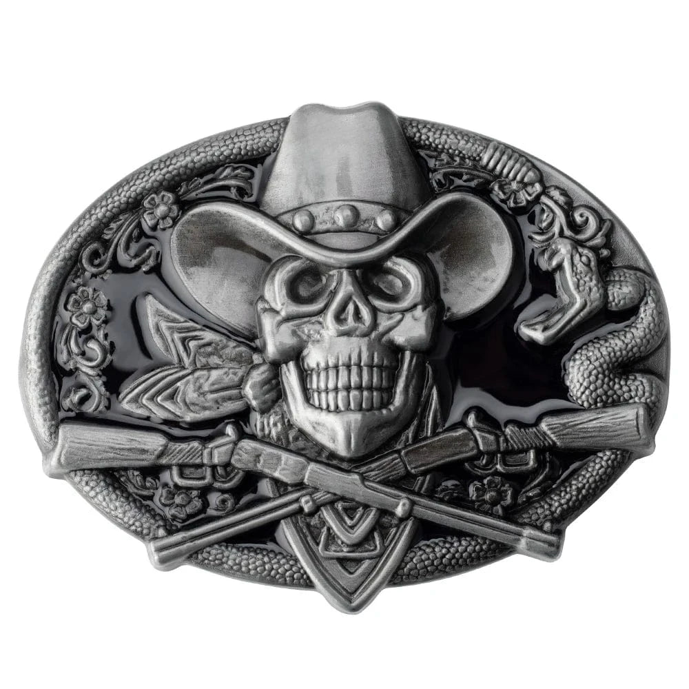 Bältesspänne cowboy dödskalle korsade gevär western stil