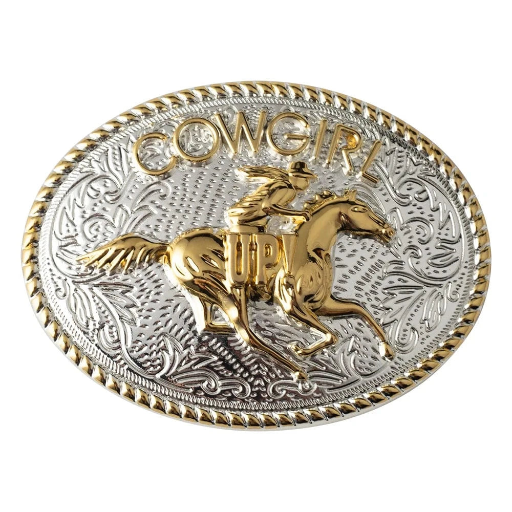 Bältesspänne cowgirl up western stil med guld och silver