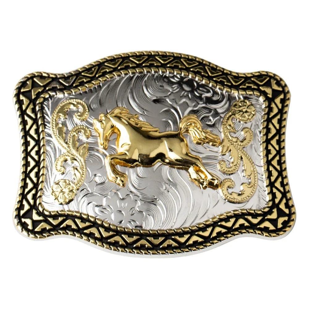 Bältesspänne med gyllene häst western stil