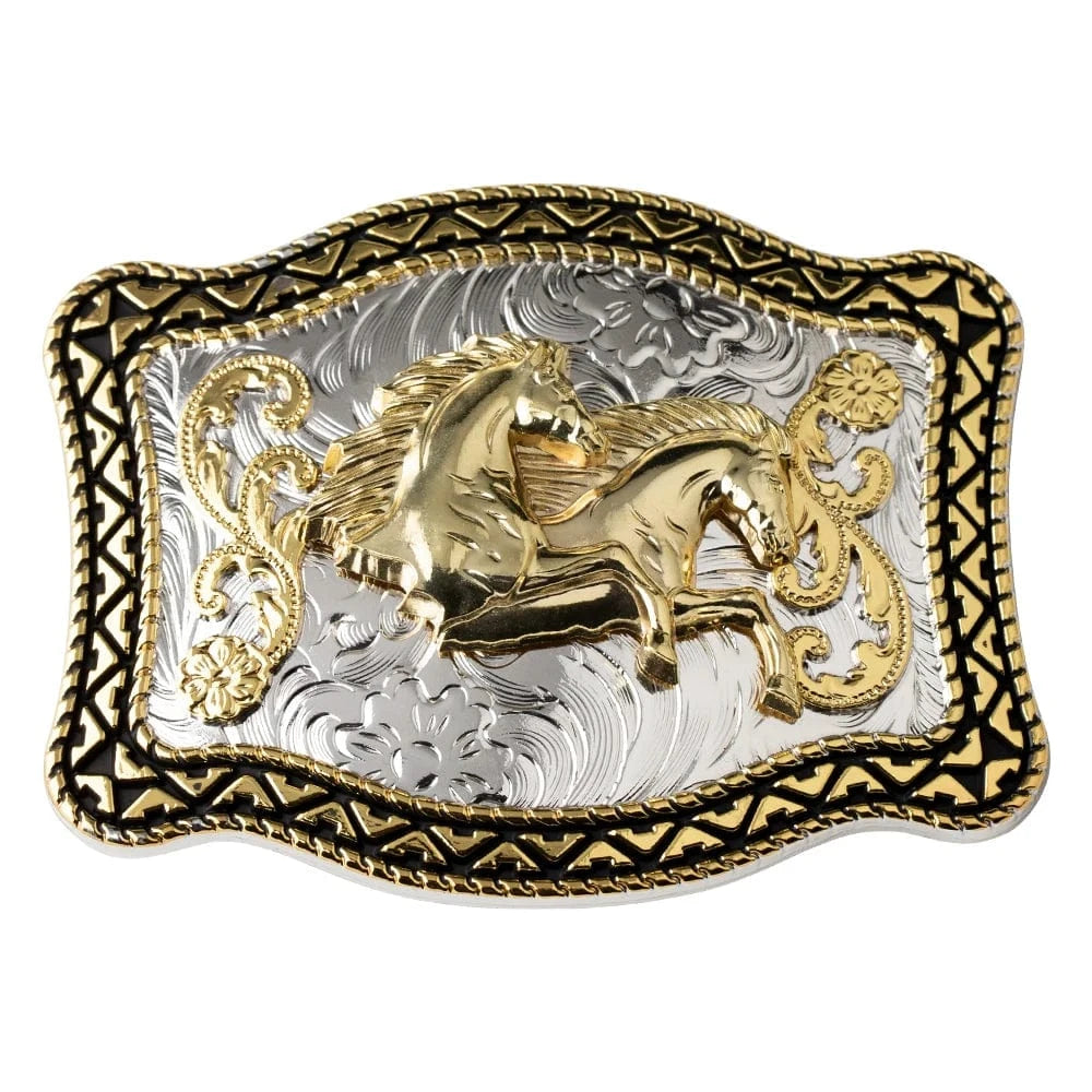 Bältesspänne med gyllene häst western stil