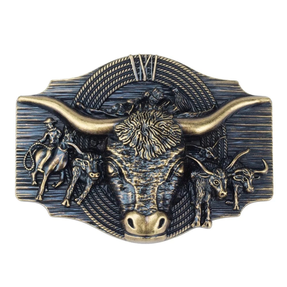 Bältesspänne Rodeo Longhorn med Cowboys