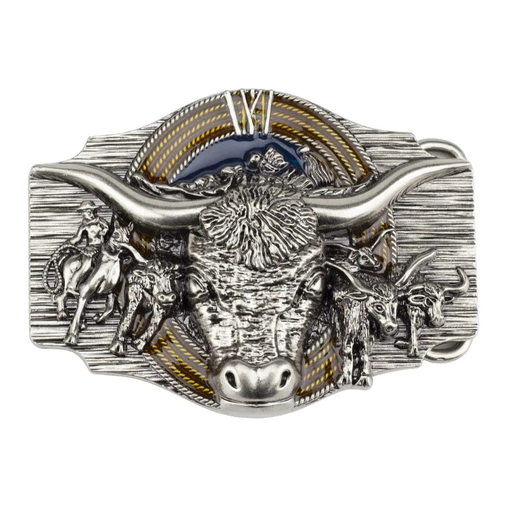 Bältesspänne Rodeo Longhorn med Cowboys