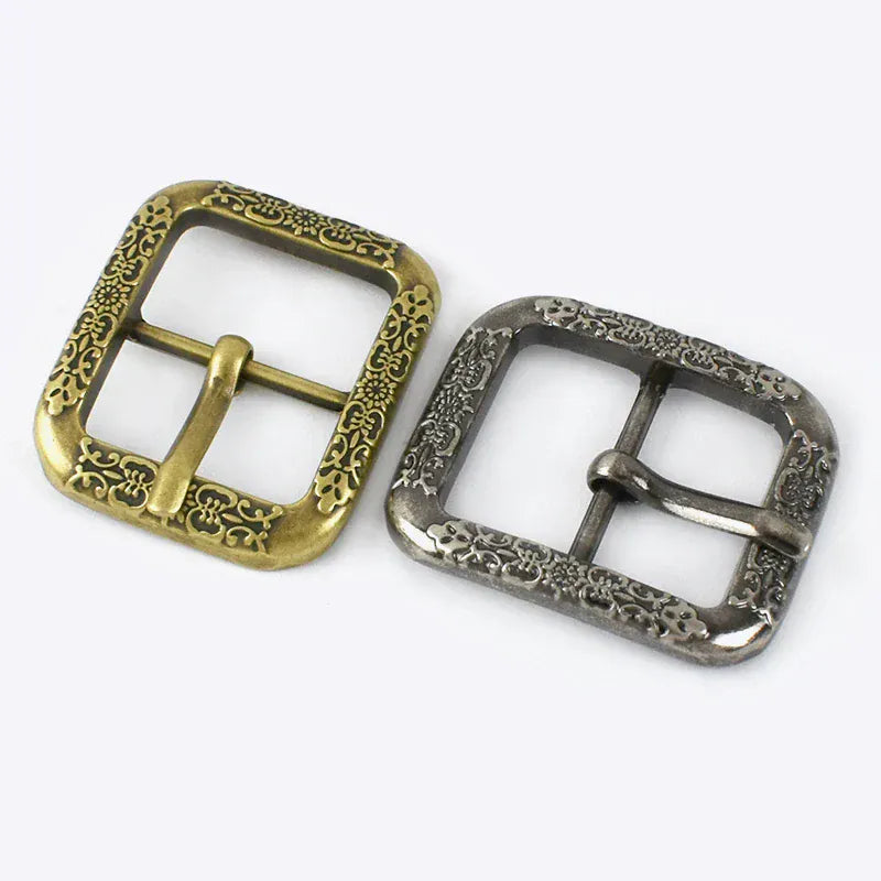 Bältesspänne vintage metall graverad fyrkant