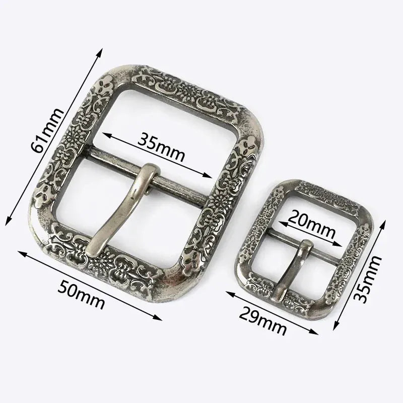 Bältesspänne vintage metall graverad fyrkant