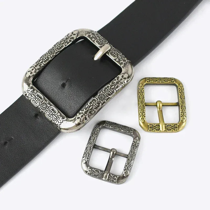 Bältesspänne vintage metall graverad fyrkant