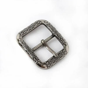 Bältesspänne vintage metall graverad fyrkant Antiksilver / 20mm-2St