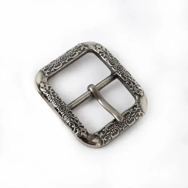 Bältesspänne vintage metall graverad fyrkant Antiksilver / 20mm-2St