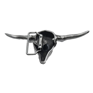 Bältesspänne western 3D tjurskalle Silver