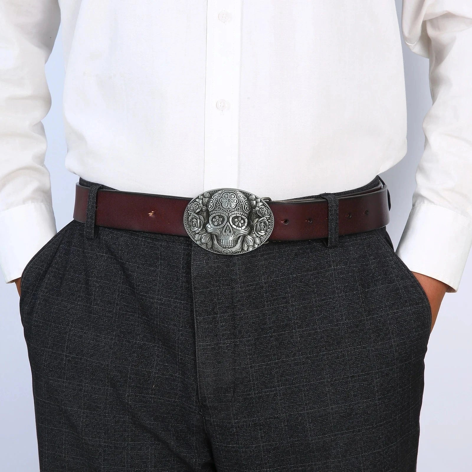 Bältesspänne western floral döskalle