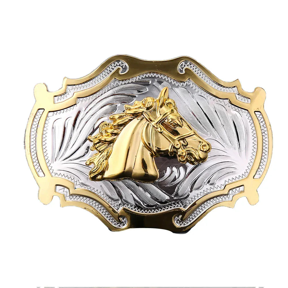 Bältesspänne western hästhuvud Guld och silver