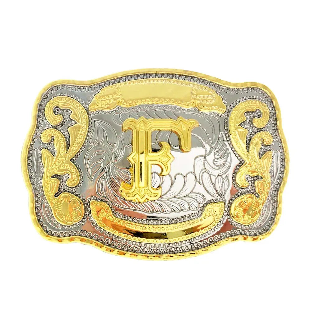 Bältesspänne western med graverad initial F