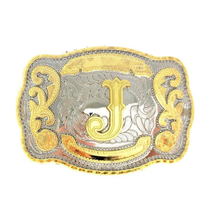 Bältesspänne western med graverad initial J