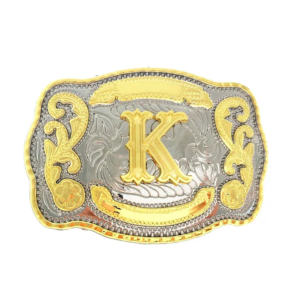 Bältesspänne western med graverad initial K