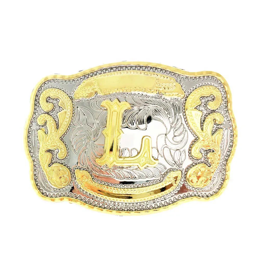 Bältesspänne western med graverad initial L