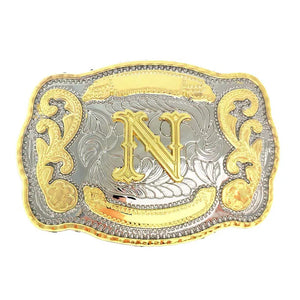 Bältesspänne western med graverad initial N