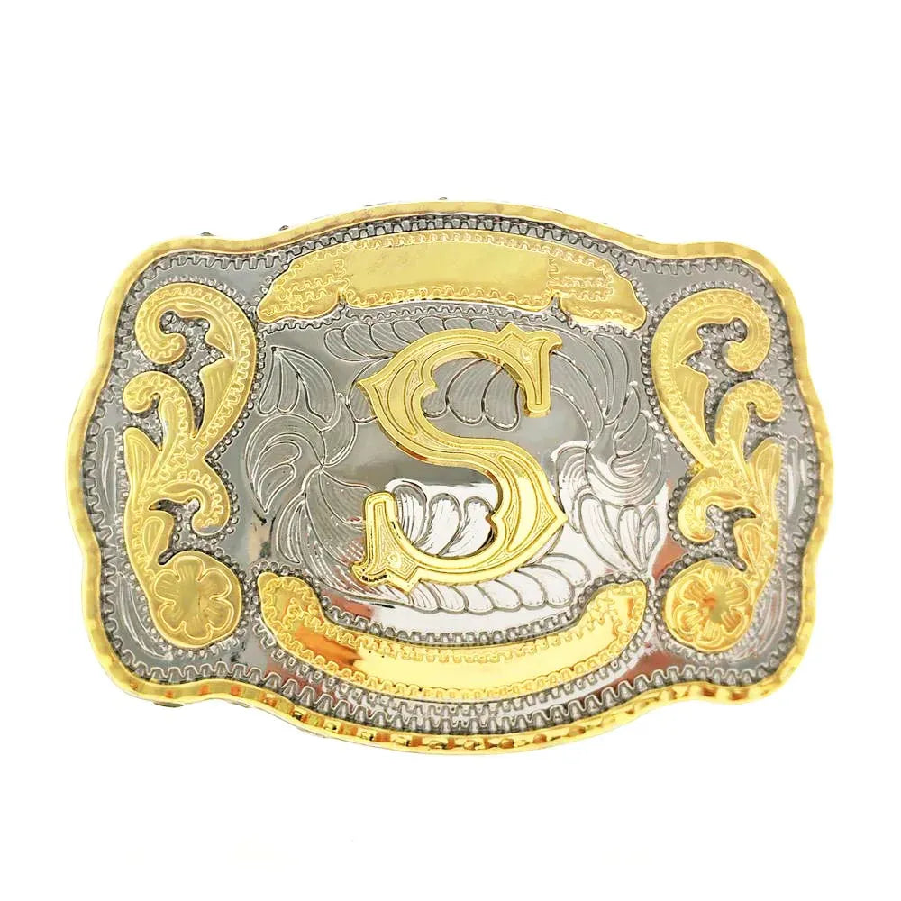 Bältesspänne western med graverad initial S