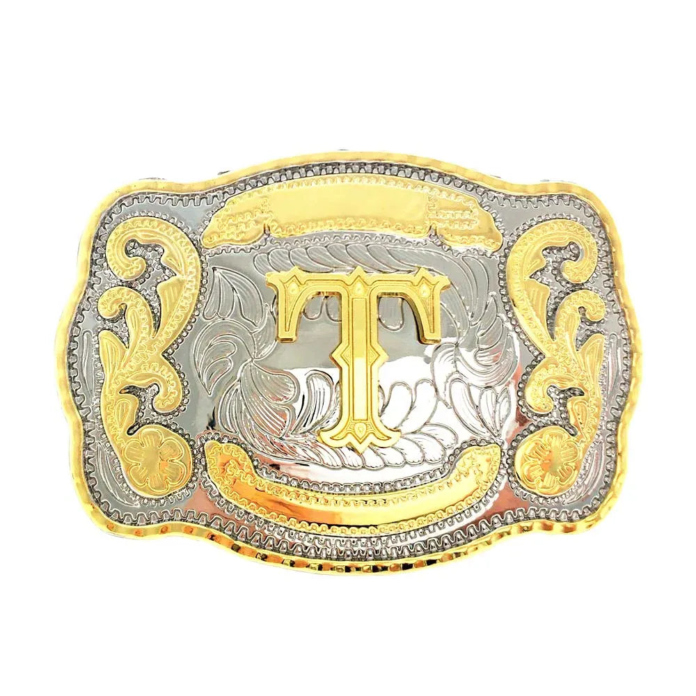 Bältesspänne western med graverad initial T